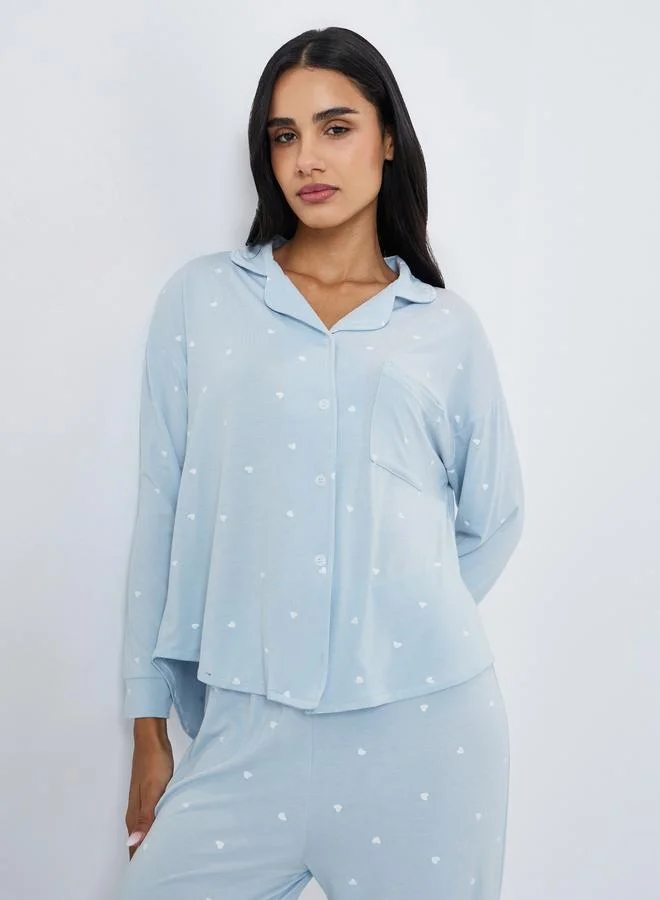 Styli Modal Heart Pocket Detail Shirt and Pyjama Set